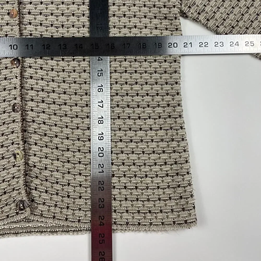 Vintage Knit Cream Brown Sweater Cardigan Button Up Made in New York Size Large